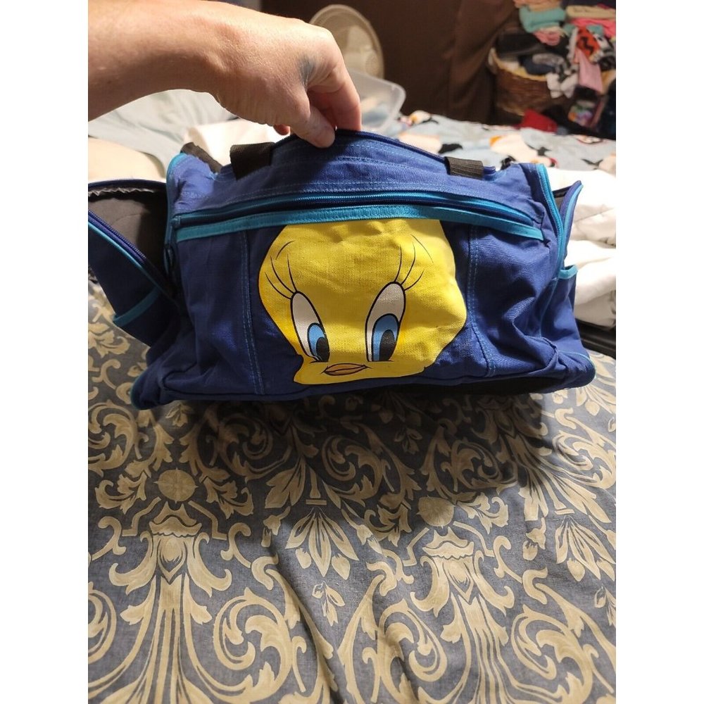 Looney Tunes Tweety Blue Duffle Gym Bag Vintage Large - Picture 1 of 12